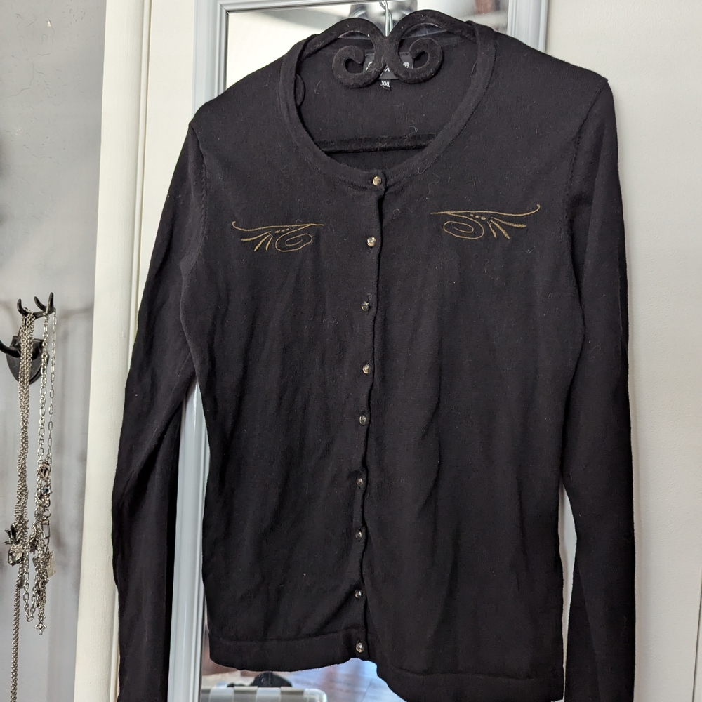 Black Cardigan with Gold Embroidery